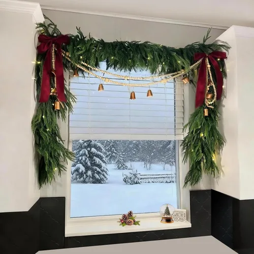 Miniatura 2 de Paquete de 2 guirnaldas navideñas de 6 pies con toque real de pino Norfolk, guirnalda verde realista para repisa de chimenea, chimenea, escaleras