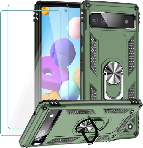 Miniatura 9 de Funda para Google Pixel 6a con protector de pantalla de vidrio templado [2 unidades], funda protectora de grado militar a prueba de golpes con Negro