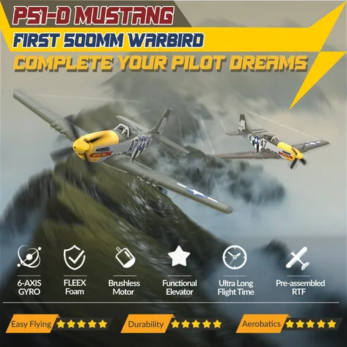 Miniatura 2 de LEAMBE Avión RC Brushless de 4 Canales P51D Mustang 500mm Avión de Control Remoto de Combate RTF con Giroscopio de 6 Ejes, 3 Modos y Acrobacias