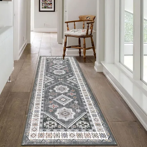 Miniatura 6 de HEBE - Alfombra de pasillo de 2 x 6 pies, antideslizante, lavable, estilo bohemio, para pasillo, alfombra vintage para cocina, entrada, baño, Gris