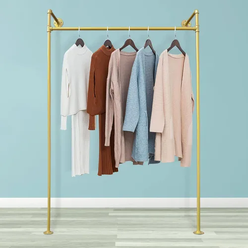 Miniatura 5 de DYRABREST Perchero de pared moderno de metal dorado para almacenamiento de ropa, soporte de exhibición de ropa comercial, perchero portátil