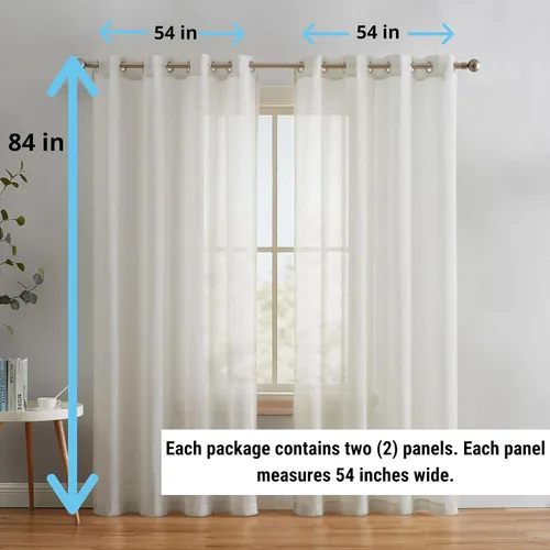 Miniatura 3 de HLC.ME Sierra Linen - Cortinas de lino sintético con textura semitransparentes que mantienen la privacidad y filtran la luz solar, con ojales, Blanco