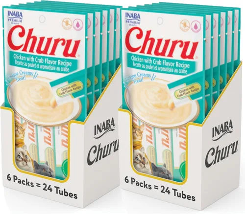 Miniatura 28 de INABA Churu - Golosinas naturales para gatos, puré para lamer (receta de pollo con cangrejo, 4 tubos)