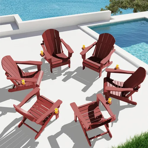 Miniatura 71 de SERWALL - Silla plegable Adirondack para patio, jardín, exterior, resistente a la intemperie, sillas para hoguera, color naranja