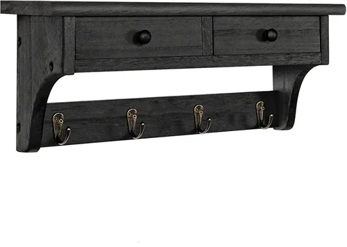 Miniatura 8 de Emfogo - Ganchos de pared de madera con estilo rústico, montados en la pared, con 4 ganchos y estante para entrada, cuarto de servicio, dormitorio