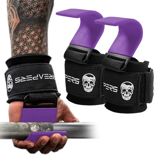 Miniatura 11 de Ganchos para levantamiento de pesas Gymreapers (par), correas de muñeca de potencia resistentes con soporte de agarre para la mano
