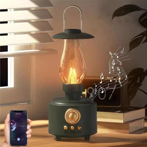 Altavoz Bluetooth de queroseno vintage con luz, sonido HD, IPX4 impermeable, luz nocturna de noche, tarjeta AUX/TF/USB, para exteriores, decoración