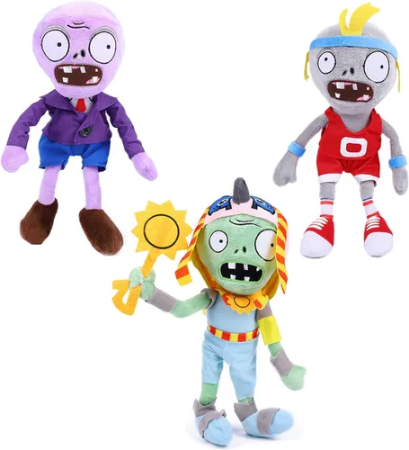 JHESAO Juego de 3 piezas de zombis de peluche de plantas y zombis, juguete deportivo de zombi, 1 2 muñeca zombi morada de RA suave, figura de