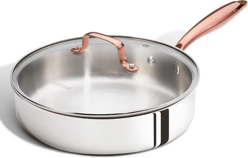Miniatura 12 de CAROTE Sartén de 10 Pulgadas de Acero Inoxidable de Tres Capas, Sartén Antiadherente para Huevos y Tortillas, Apto para Horno, Inducción, Compatible