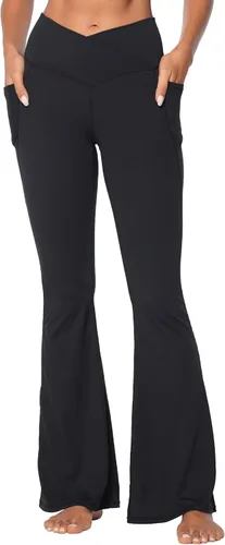 Sunzel Leggings acampanados, pantalones deportivos y cruzados para yoga, con control de abdomen, cintura alta y piernas anchas