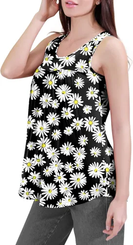 Miniatura 2 de CATHY Camiseta sin mangas de verano para mujer, estilo casual, plisada, holgada, cómoda