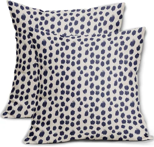 Miniatura 38 de Fundas de almohada marrón y blancas de 18 x 18 pulgadas, juego de 2 almohadas boho grises con lunares, fundas de almohada modernas estampadas
