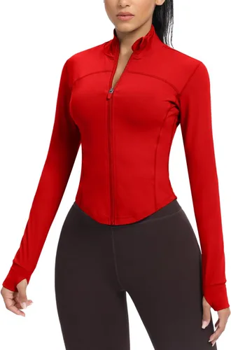 Miniatura 17 de AVGO Chaquetas de entrenamiento recortadas para mujer, con cremallera, ajustadas, atléticas, con agujeros para el pulgar
