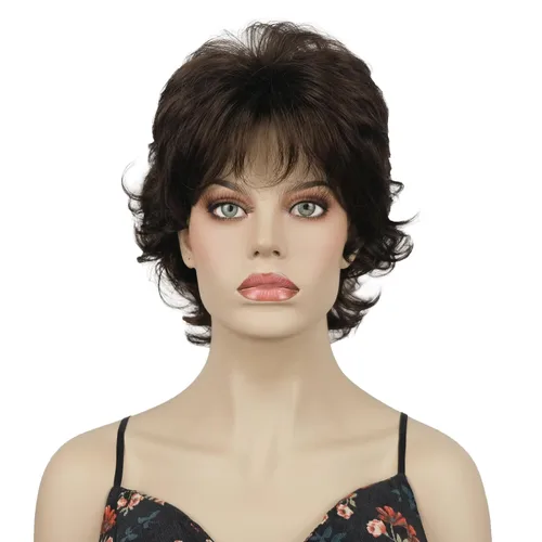 Miniatura 10 de Aimole Pelucas sintéticas para mujer, con extremos rizados, peluca de fibra corta con flequillo en capas (12TT124)