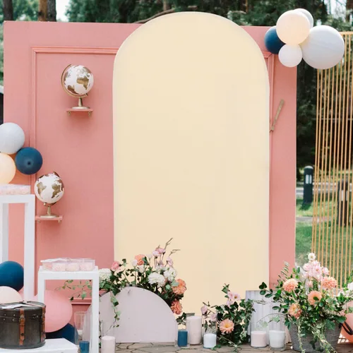 Miniatura 5 de FOTSHARER Cubierta para arco de boda, cubierta de arco de globo beige de 2.6 x 6 pies, cubiertas de fondo de arco de arco de elastano boho Chiara