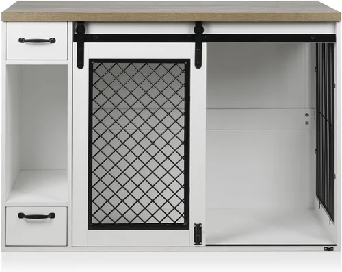 Miniatura 6 de Jaula Grande para Perros, Jaulas para Perros Medianos, Caseta para Perros de 47.2" para Interiores con Cajones, Comederos y Almacenamiento, 2