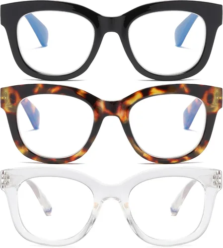 Miniatura 8 de Oversized Reading Glasses for Women,3 Pack Blue Light Blocking Computer Spring hinge Readers 6MIX-C1