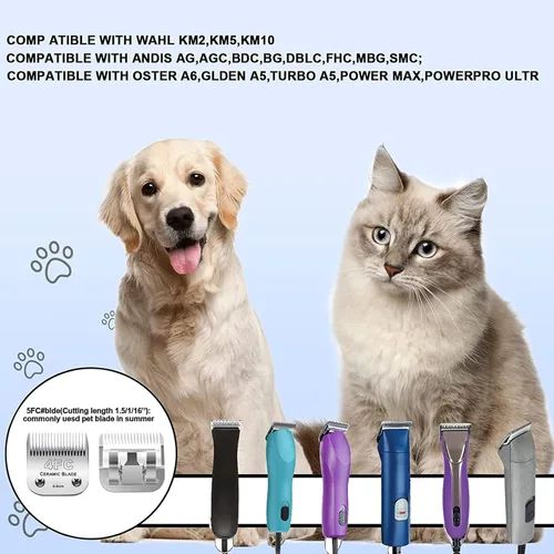 Miniatura 3 de 5 paquetes de cuchillas de repuesto para cortapelos de mascotas compatibles con Andis Pet Clipper/Oster A5/Wahl KM Series con cuchilla de cerámica