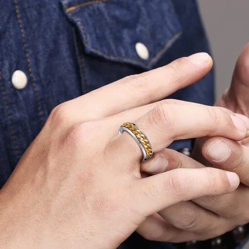 Miniatura 111 de Anillos giratorios para la ansiedad para hombre, anillos clásicos de cadena para mujeres y adultos, anillo de acero de titanio