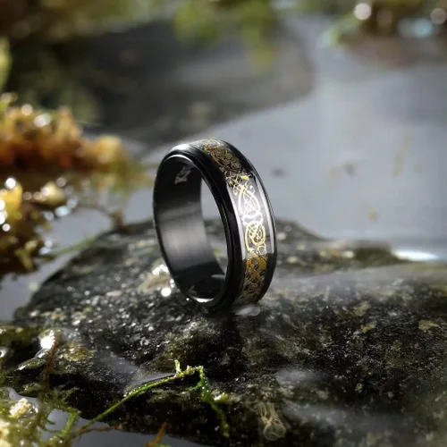 Miniatura 57 de King Will Anillo giratorio de acero inoxidable 316L para hombres y mujeres, 0.315 in de dragón/nudo celta, anillo para ansiedad para aliviar