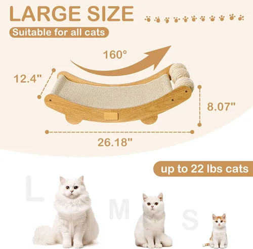Miniatura 2 de DWCN Hamaca rascador grande 3 en 1 para gatos, almohadilla para rascar con 3 bolas de sisal natural, protector de muebles, regalo para gatos