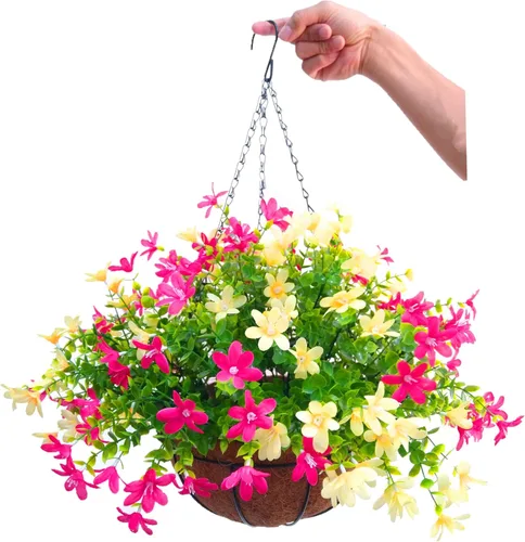 Miniatura 9 de Cesta colgante de cadena grande de 12 pulgadas para el hogar, boda, fiesta, porche, jardín, cadena colgante, magnolias artificiales de seda (rojo)