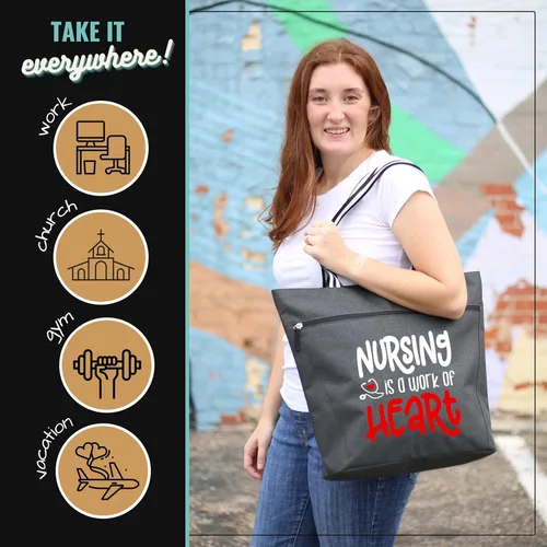 Miniatura 5 de Grandes bolsas de mano con cremallera para enfermeras, con bolsillos, perfectas para el trabajo, regalos para CNA, RN y estudiantes de enfermería