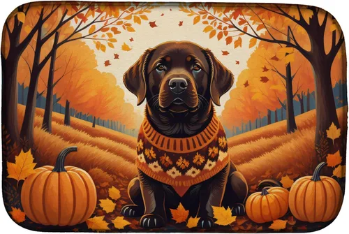 Miniatura 20 de Caroline's Treasures DAC1042DDM Tapete de secado de platos de otoño con perro salchicha absorbente para secar platos para encimera de cocina, tapete