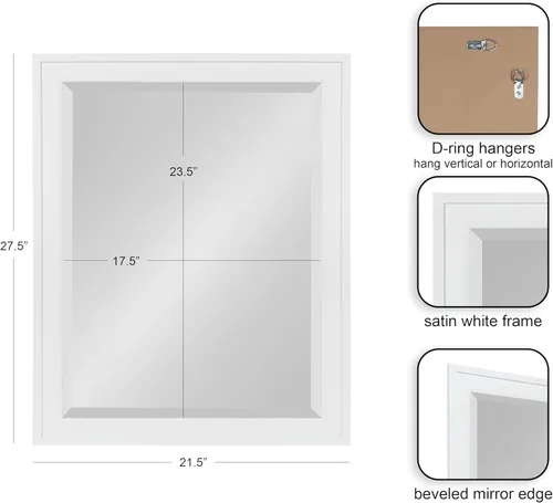 Miniatura 3 de DesignOvation Bosc - Espejo de pared rectangular decorativo enmarcado, 22 x 28 pulgadas, blanco, espejo de tocador rectangular de transición