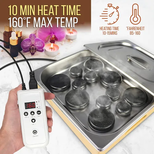 Miniatura 3 de SereneLife Juego de calentador de piedras de masaje portátil, kit de masajeador y calentador de piedras calientes para spa eléctrico con 6 grandes