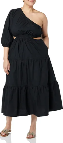 Miniatura 4 de The Drop Vestido midi escalonado con un hombro descubierto para mujer