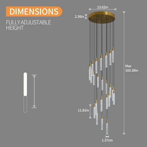 Miniatura 6 de Candelabro moderno de 24 luces para sala de estar, acabado de latón dorado, luces colgantes de techo LED regulables, 144 W, 6000 K, escaleras