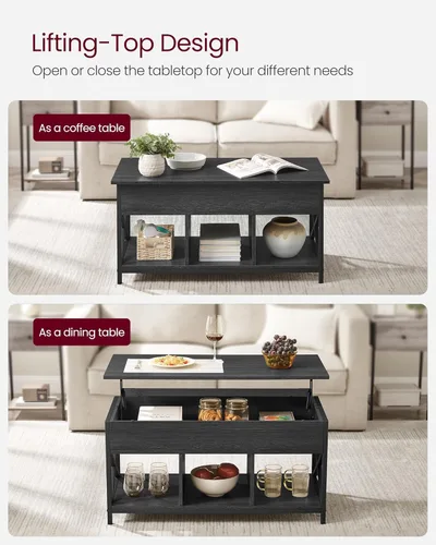 Miniatura 4 de VASAGLE Mesa de Centro con Tapa Elevable, Mesa de Café Elevable con Estante de Almacenamiento, Compartimentos Ocultos y Tapa Elevable, para Sala