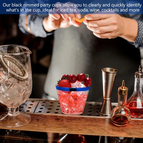 Miniatura 3 de Lounsweer 100 Piezas Vasos de Plástico con Borde de 9oz, Copas de Cóctel Transparentes para Bodas, Copas de Vino Desechables Resistentes para Azul