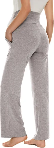 Miniatura 31 de Ecavus Pantalones de maternidad anchos y rectos para mujer, versátiles, cómodos, palazzo, elásticos, con bolsillos