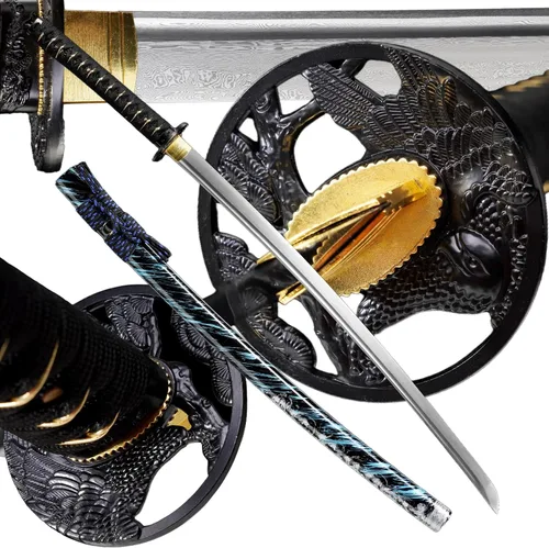 Miniatura 16 de Katana，Hand-Forged Katana Sword，Razor-Sharp 1095 & T10 Damascus Steel Blade, Full-Tang Structure for Martial Arts Practice, Collector's Display