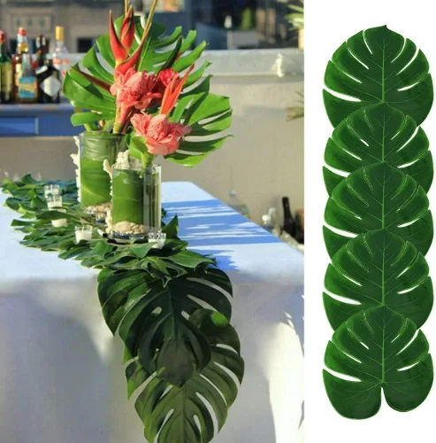 Miniatura 3 de HERCHR 12 hojas artificiales tropicales, hojas de palmera falsas verdes, hojas de Monstera grandes, hojas de plantas artificiales para safari