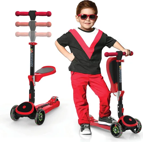 SKIDEE Kick Scooter for Kids Ages 3-5 | Foldable 3 Wheel Scooter with Lean-to-Steer, Adjustable Height, Removable Seat & LED Light Wheels | Toddler