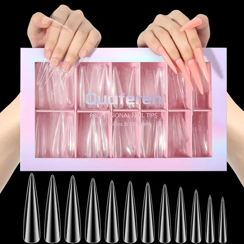 Miniatura 13 de Quaferen Puntas de Uñas de Almendra Medianas: 240pcs Puntas de Uñas Postizas Acrílicas Preformadas Forma de Almendra - 12 Tamaños Gel Suave