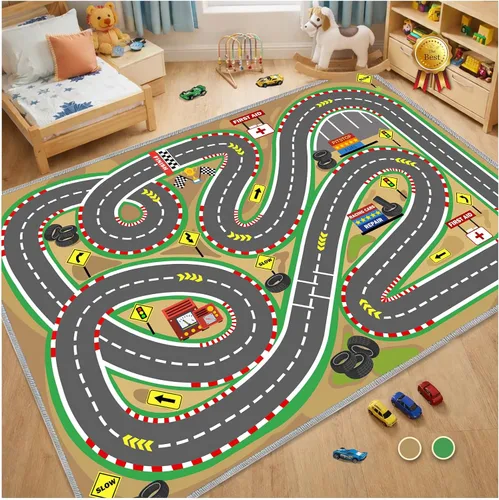 Alfombra de juego para niños de 31 x 47 pulgadas, suave y antideslizante, alfombra de coche de mapa, alfombra para niños, autos de juguete, pista de