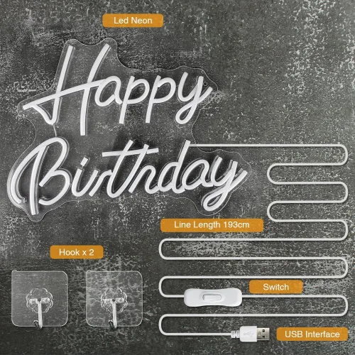 Miniatura 2 de Letrero de neón con texto en inglés «Happy Birthday», «Happy Birthday» con luz LED para telón de fondo, cumpleaños, cualquier edad, decoración