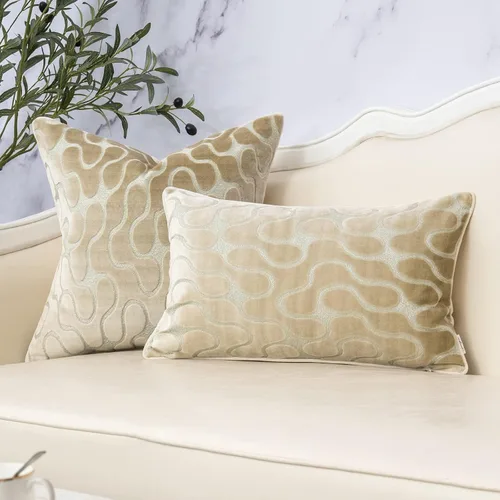 Miniatura 5 de Yangest Funda de Almohada Decorativa Cuadrada Beige de Terciopelo Ondulado, Funda de Cojín Moderna con Cremallera para Sofá, Sofá de Dos Plazas