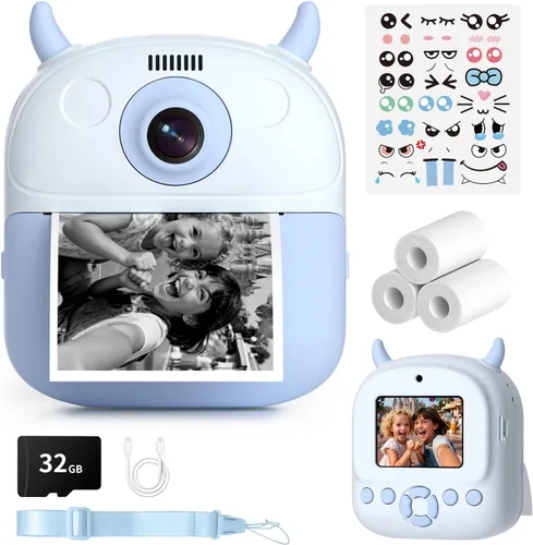 Cámara de impresión instantánea para niños, regalo de cumpleaños para niños de 3 a 12 años, cámara digital selfie con video de 1080P y pantalla de
