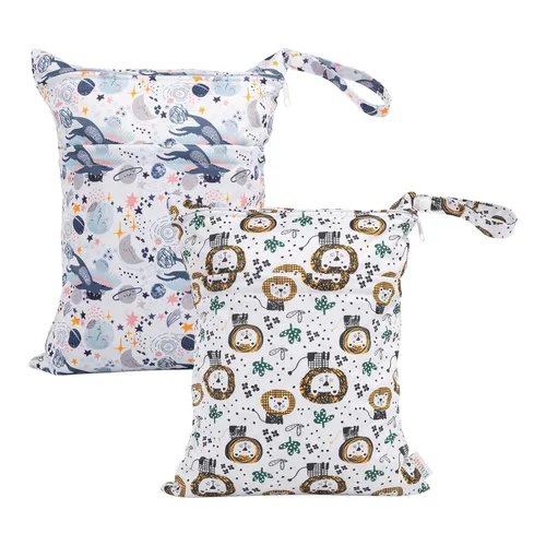 Miniatura 48 de ALVABABY 2 bolsas de pañales de tela para ropa húmeda, reutilizables con dos bolsillos con cremallera, para viajes, playa, piscina, guardería