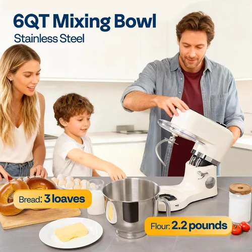 Miniatura 26 de VIVOHOME Batidora de pie con fermentación, preajustes de un toque, batidora eléctrica de masa con tazón de 6 cuartos, batidora de pie de cocina