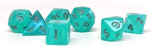 Miniatura 2 de Mini colección de dados poliédricos de 0.394 pulgadas - Incluye un D20, D12, D10, D8, D6, D4 y D00 (Aqua Shine)