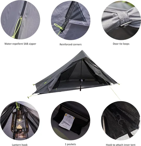 Miniatura 3 de Altair One - Tienda de campaña de senderismo ultraligera, nailon SIL impermeable, doble pared, 3 estaciones, refugio para 1 persona para mochileros