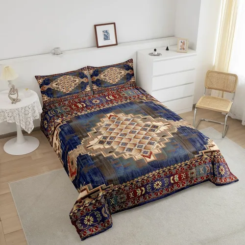 Miniatura 3 de Erosebridal Juego de edredón bohemio individual, juego de ropa de cama exótica bohemio, retro, azul, amarillo, degradado, rojo, floral, bohemio