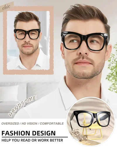 Miniatura 2 de MARE AZZURO Gafas de lectura de gran tamaño para hombre, a la moda, lectores gruesos 1.0 1.25 1.5 1.75 2.0 2.25 2.5 2.75 3.0 3.5 4.0