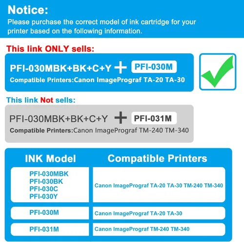 Miniatura 2 de LCL Cartucho de tinta de pigmento de repuesto compatible para Canon PFI030 PFI-030 PFI-030MBK PFI-030BK PFI-030C PFI-030M PFI-030Y para impresora
